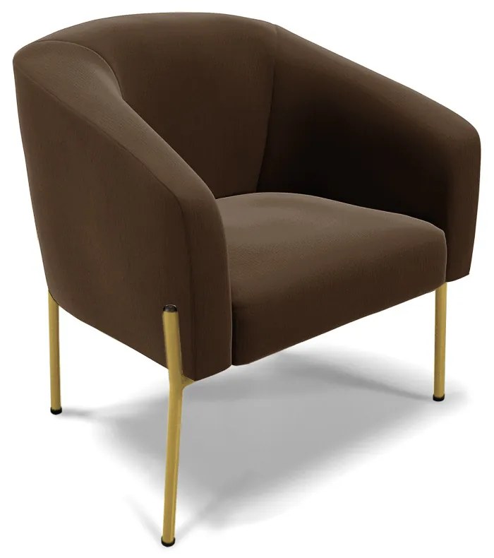 Namoradeira e 2 Poltronas Pé de Ferro Dourado Stella Suede Marrom D03 - D'Rossi
