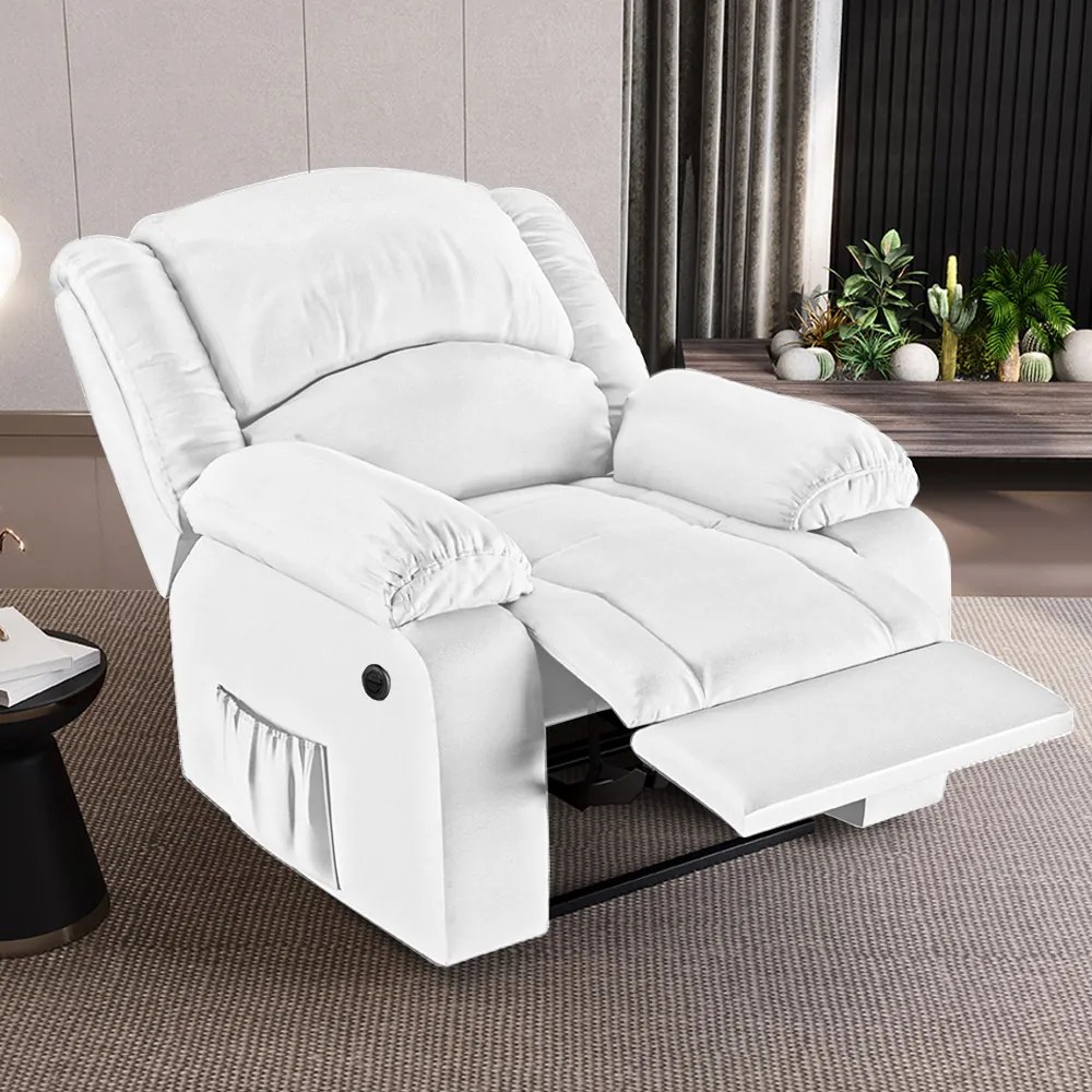 Poltrona do Papai Reclinável Melim Power Elétrica Massagem PU Branco FH1 - D'Rossi