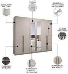 Guarda Roupa Casal 6 Portas Espelho Dubai Majestic Fendi     - VLR MÓV