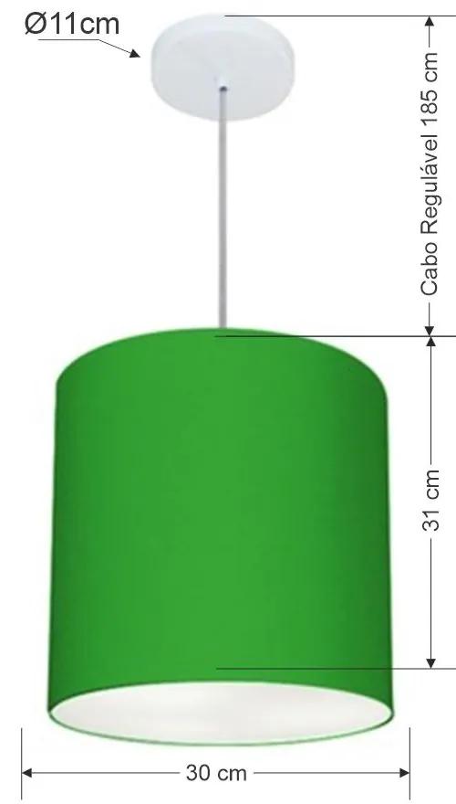 Lustre Pendente Cilíndrico Md-4036 Cúpula em Tecido 30x31cm Verde Folha - Bivolt