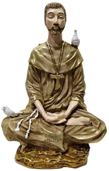 Estátua São Francisco Assis Meditando em Posição de Lótus