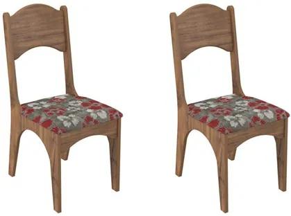 Kit 2 Cadeiras CA18 para Sala de Jantar Nobre/Floral Vermelho - Dalla Costa
