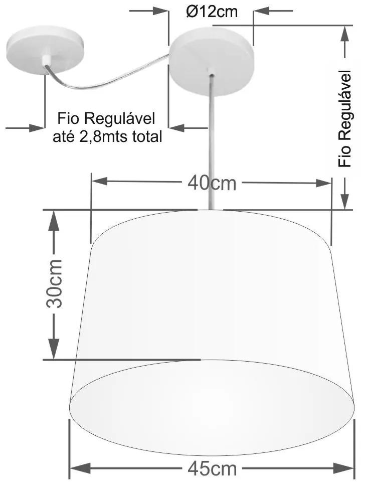 Lustre Pendente Cone Com Desvio de Centro Vivare Md-4277 Cúpula em Tecido 40x45cm - Bivolt - Preto - 110V/220V