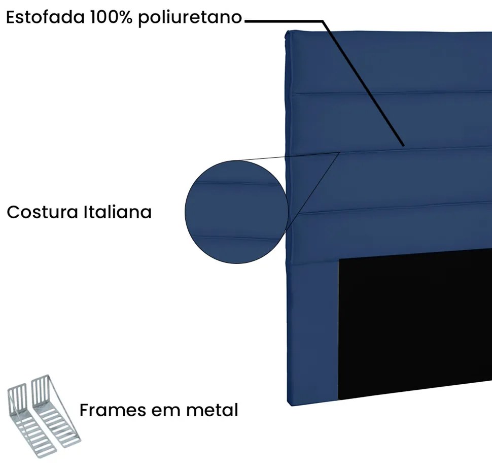 Cabeceira La Italiana Para Cama Box Solteiro 90 cm Suede Azul Marinho - D'Rossi