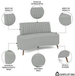 Sofá 2 Lugares para Sala Living 160cm Pés Palito Tamar K04 Bouclê Cinz