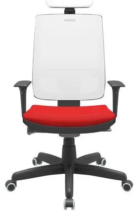 Cadeira Office Brizza Tela Branca Com Encosto Assento Aero Vermelho Autocompensador Base Standard 126cm - 63437 Sun House