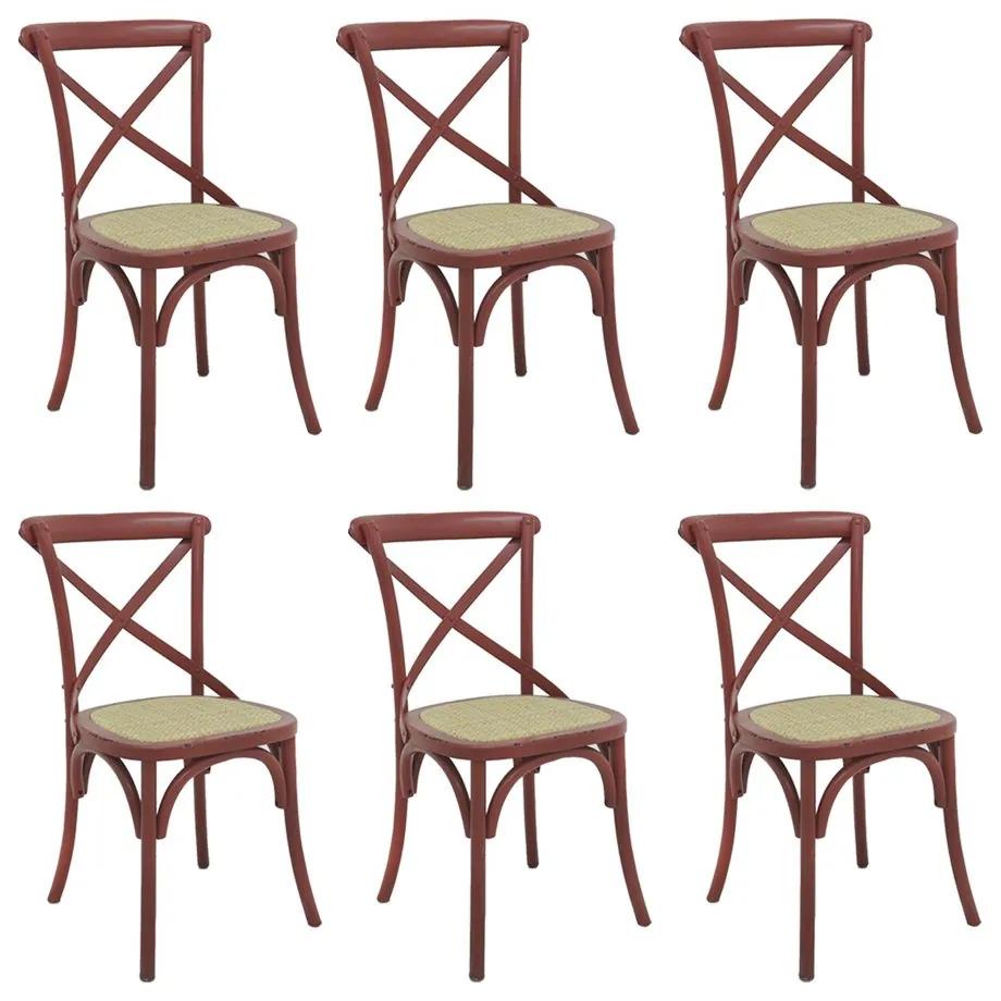 kit 6 Cadeiras Decorativas Sala De Jantar Cozinha Danna Rattan Natural Vermelha G56 - Gran Belo