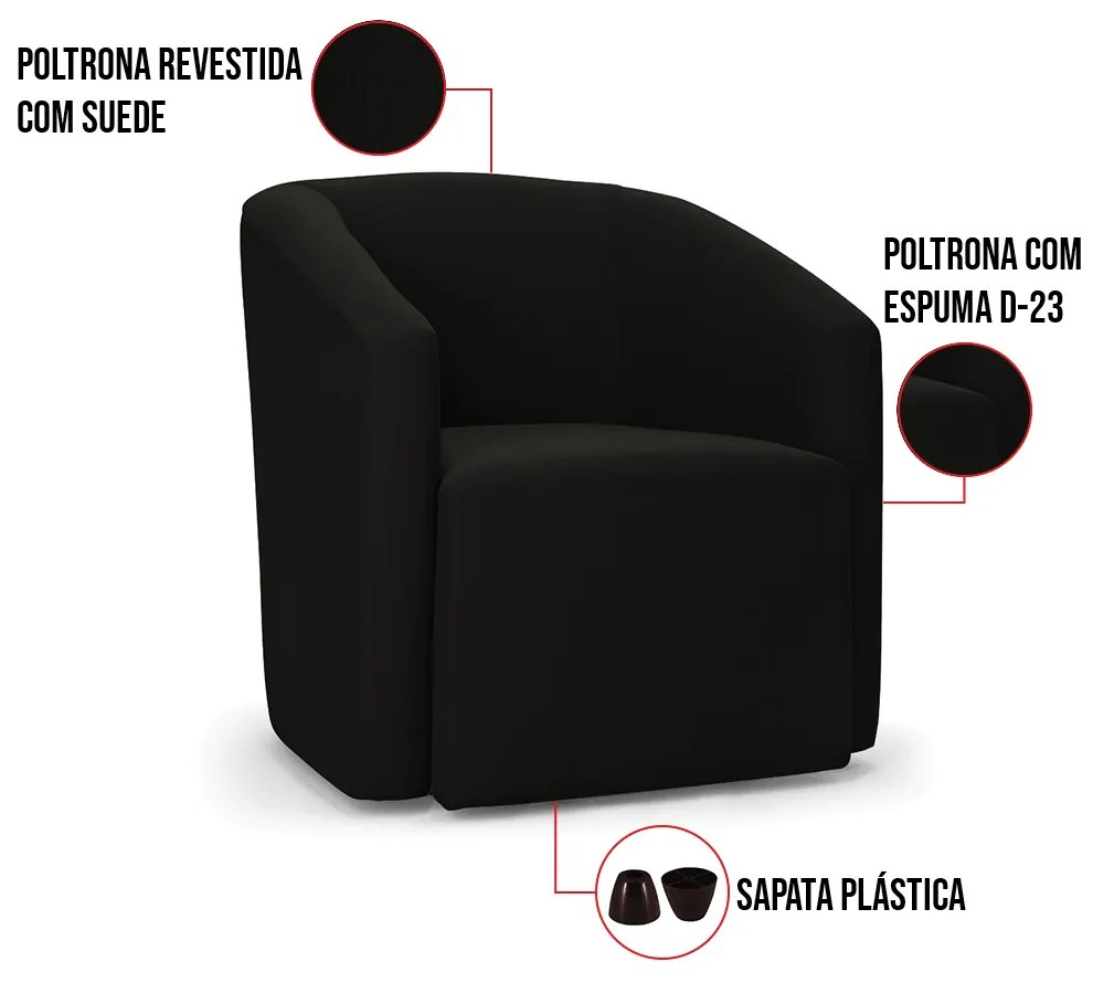 Poltrona Decorativa Orgânica Kit 2 Stella Max Suede Preto D03 - D'Rossi