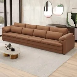 Sofá Retrátil 5 Lugares Para Sala 414cm Dijon Couro Mel S07 - Mpozenat