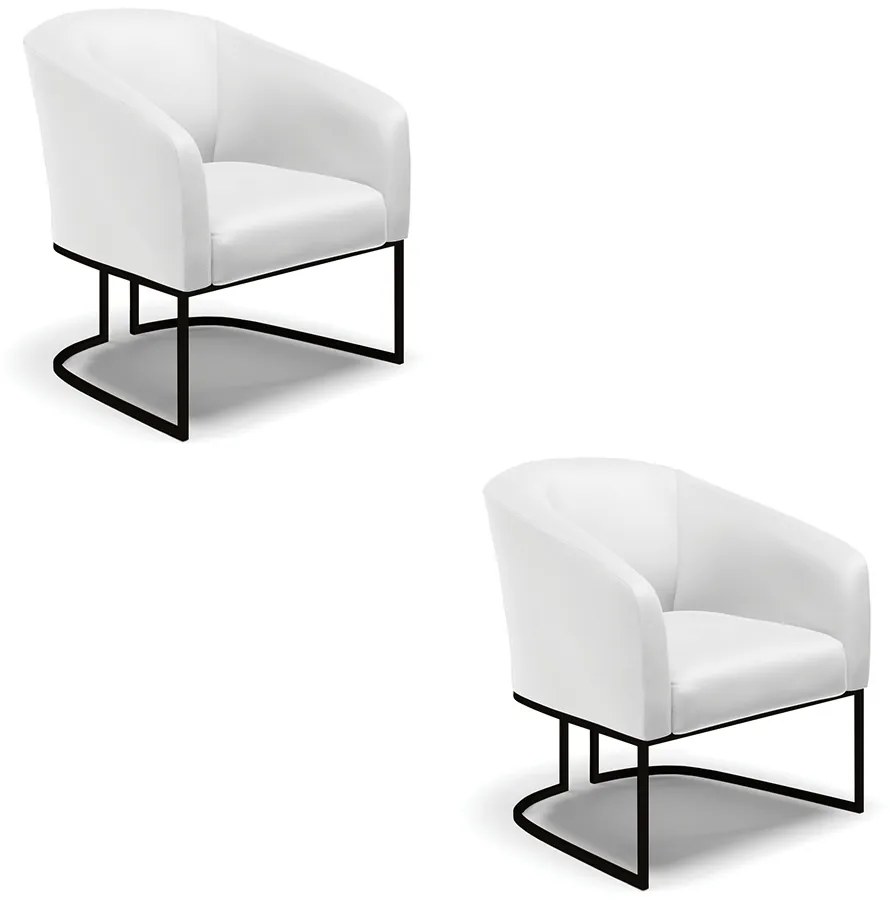 Poltrona Decorativa Industrial Preto Kit 2 Stella Sintético Branco D03 - D'Rossi