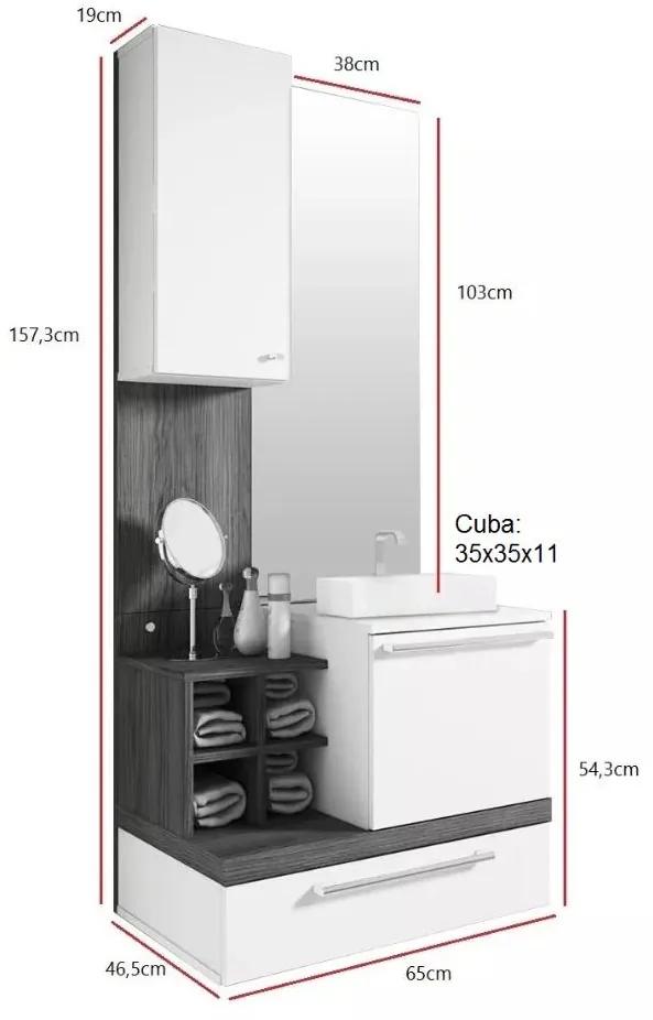 Kit Gabinete Para Banheiro Alteza C/ Espelheira Espelho e Pia Cuba