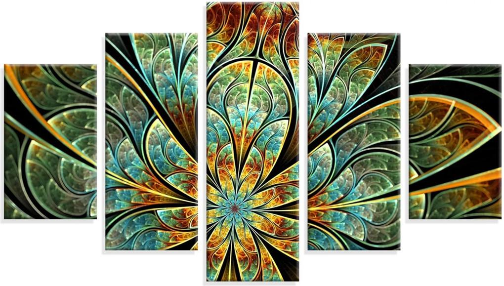 Conjunto de 5 Telas Decorativas Wevans em Canvas 90x160 Flor Verde Multicolorido