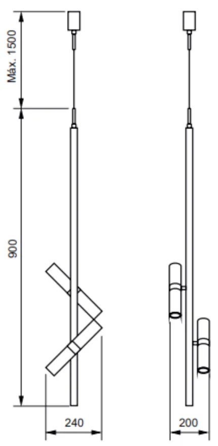 Pendente Igual Haste Ø24X90Cm 4Xmr11 Por Waldir Junior - Usina 51100/4 (AV-M - Avelã Metálico)