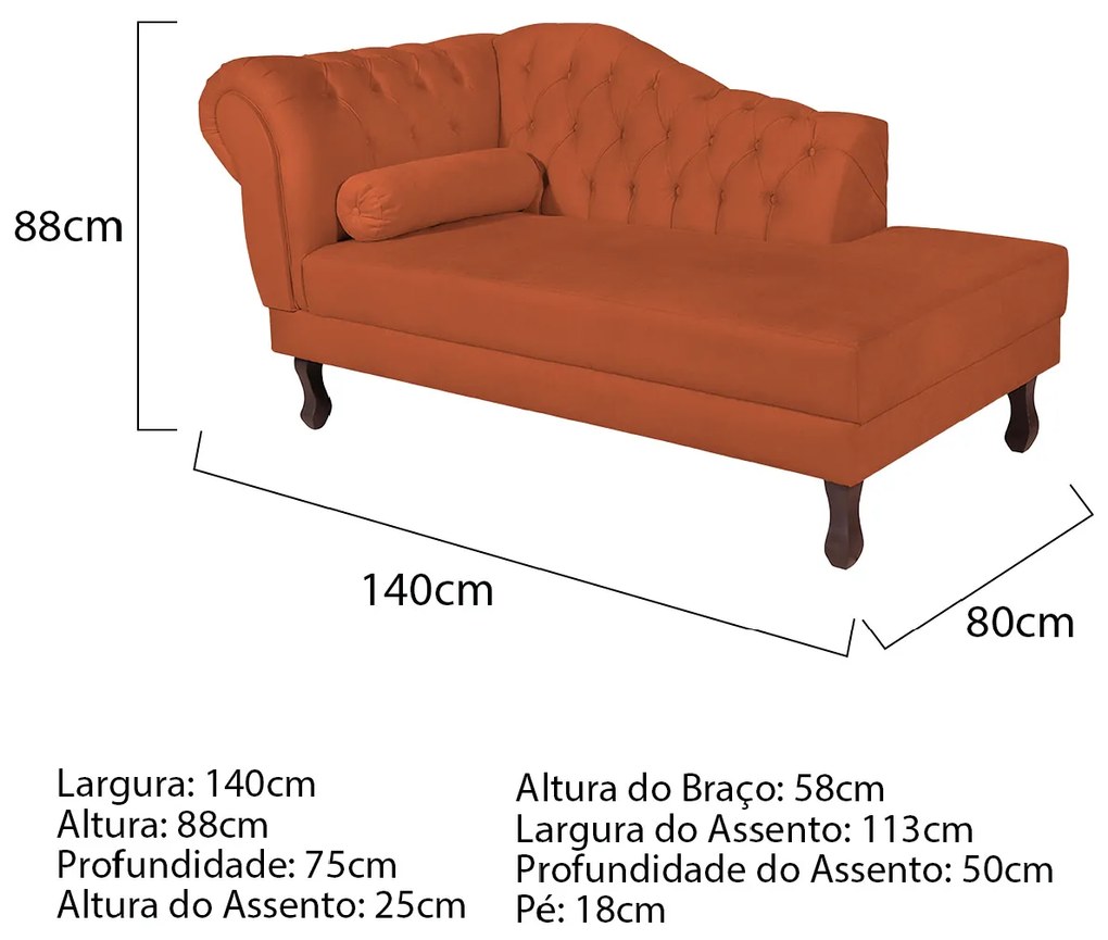 Recamier Diana 160cm Lado Direito Suede Terracota - ADJ Decor