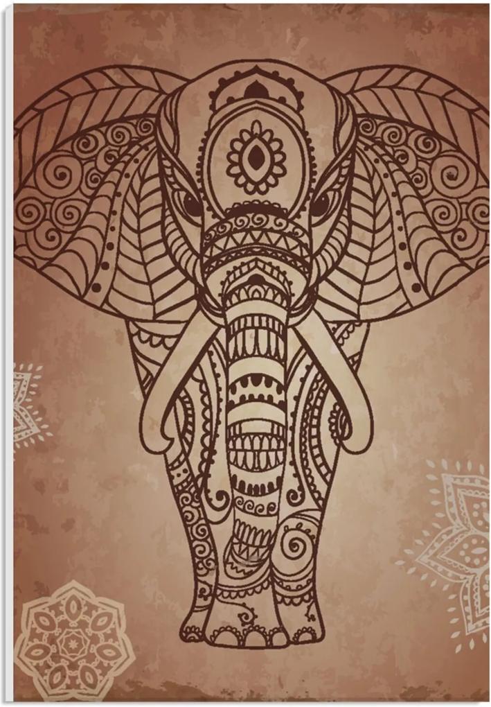 Placa de Bancada Decorativa Elefante Estilo Contornos Indianos 30x20cm