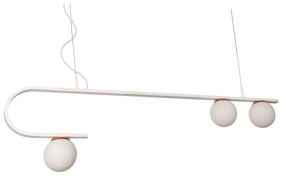 Pendente Dama 120X30Cm 3Xg9 / Cabo Aço Chumbador + Cabo Rayon / Globo... (BT / CB-PV - Branco Texturizado / Cobre Brilho Polido Verniz, AMBAR)