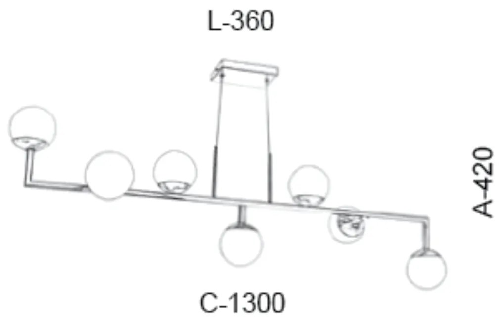 Pendente Retangular 130X36X42Cm Metal E Vidro 7 X G9 Globo Ø12Cm | Old... (PRETO / COBRE BRILHO, FOSCO)