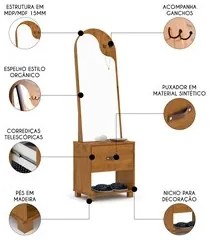 Toucador Penteadeira com Espelho 1 Gaveta Organic Freijó - EJ Móveis