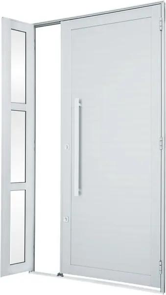 Porta de Alumínio de Abrir Alumifort Branca com Lambri Horizontal com Seteira com Puxador 1 Folha Abertura Esquerda 216x120x5,4 - Sasazaki - Sasazaki