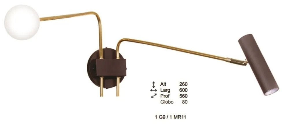 Arandela Choice Dupla Articulada 56X60X26Cm 1Xg9 / 1Xmr11 - Old Artisa... (CHAMPANHE / DOURADO BRILHO, CRISTAL (Transparente))