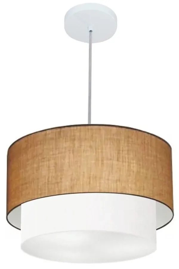 Lustre Pendente Duplo Cilíndrico Vivare Md-4159 Cúpula em Tecido 40x35cm - Bivolt