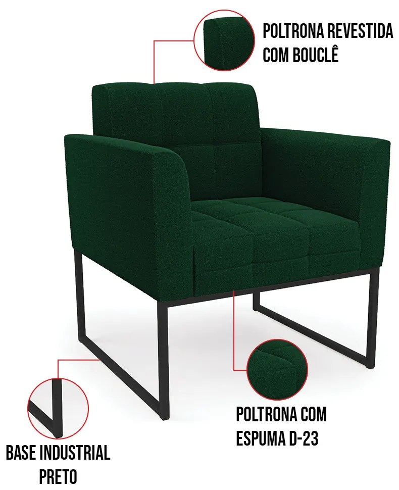 Poltrona Sala de Estar Industrial Preto Elisa Bouclê D03 - D'Rossi - Verde