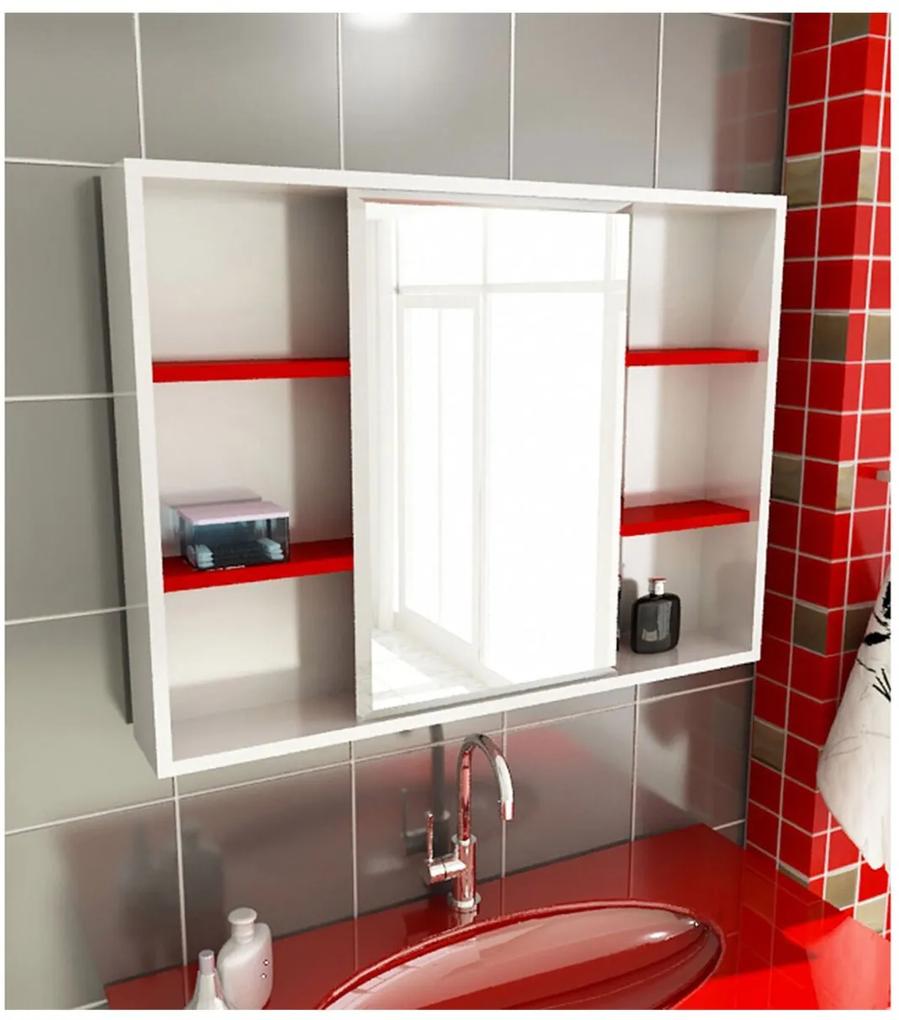 Espelheira para Banheiro Modelo 22 80 cm Branca e Vermelha Tomdo