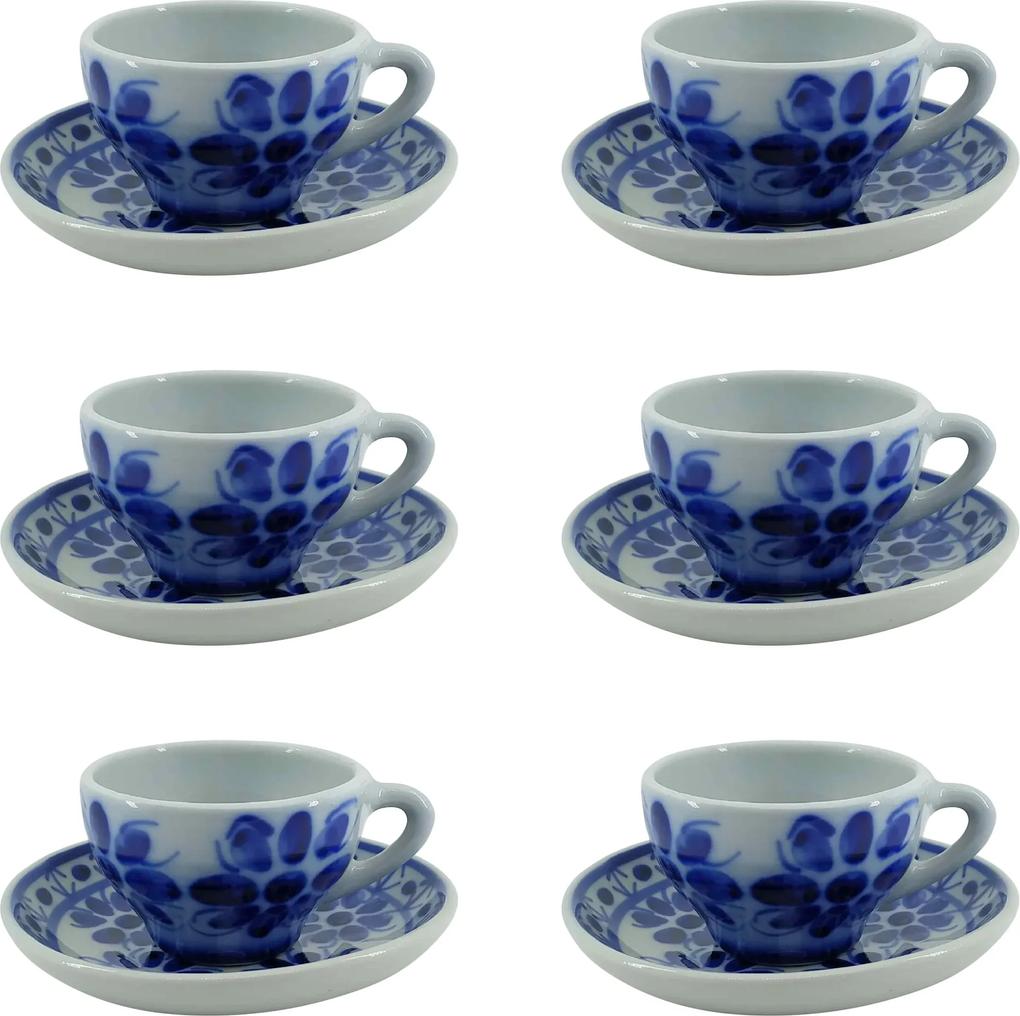 Jogo de Xícaras de Chá em Porcelana Azul Colonial 12 peças