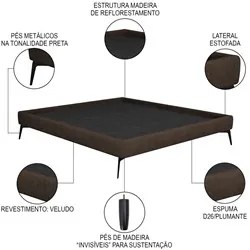 Cama Casal Queen 165cm Pés Metálicos Elisa S05 Veludo Marrom - Mpozena