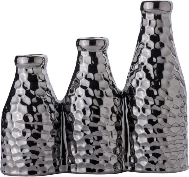 Trio de Vasos Decorativo Silk Cerâmica Prata - Wood Prime NR 33391