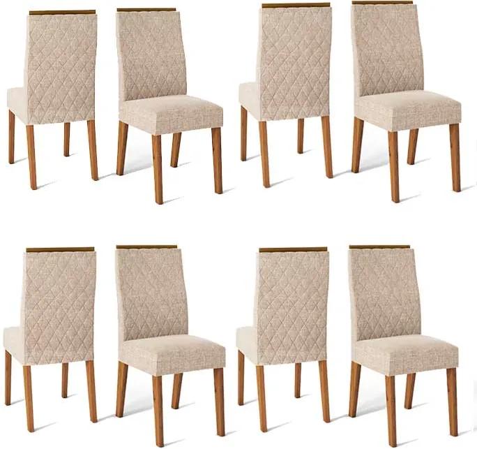 Conjunto 8 Cadeiras Cássia Rústico Terrara Tecido Linho Claro