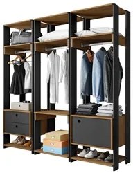 Módulo Guarda Roupa Closet Casal 1 Porta 2 Gavetas Titan Preto Velluto