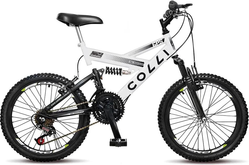 Bicicleta Infantil de Passeio Aro 20 Dupla Suspensão 21 Marchas Freio V-Brake GPS Quadro 15 Aço Branco - Colli Bike