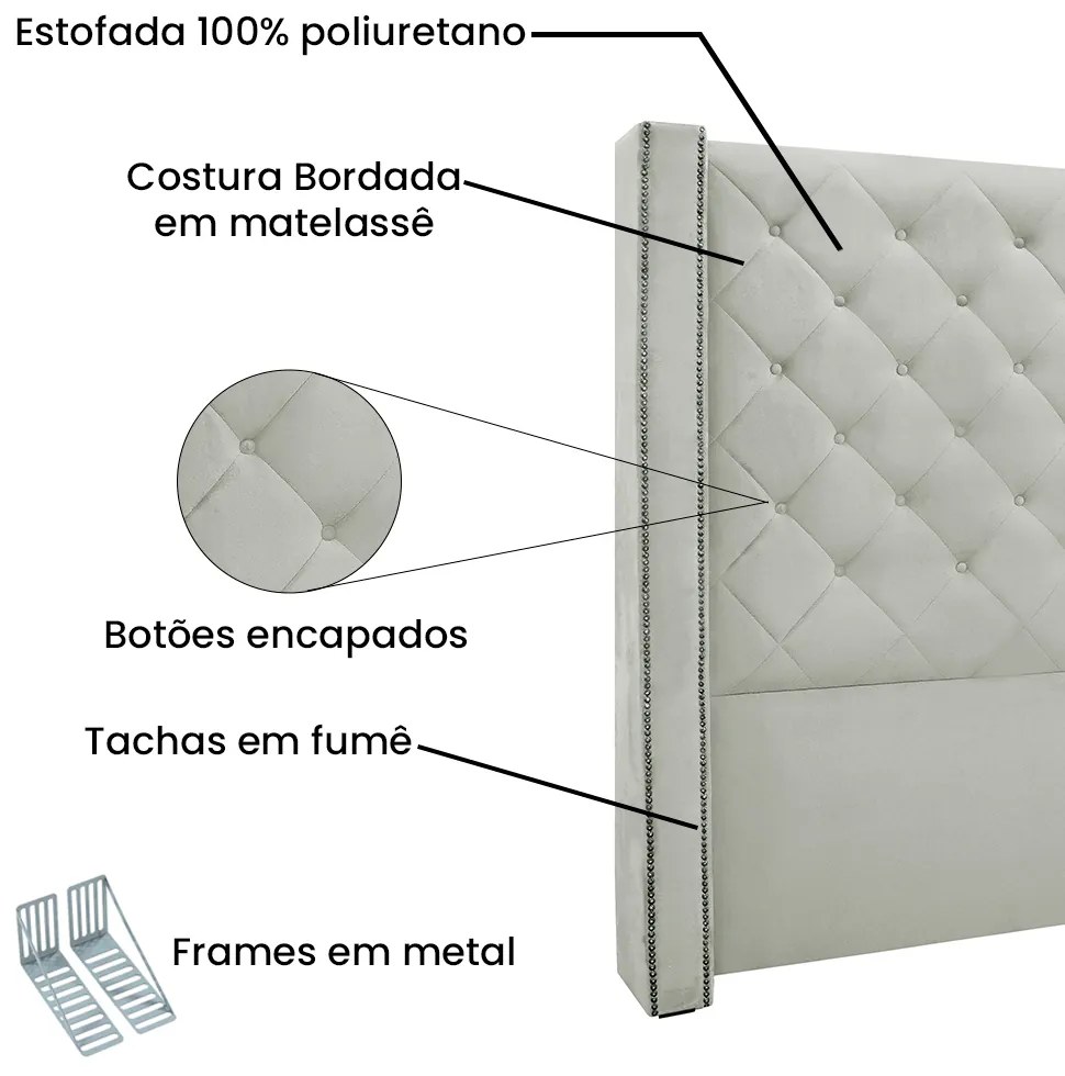 Cabeceira Cama Box Queen 160cm e Recamier Vicenza Veludo Prata S04 - D'Rossi