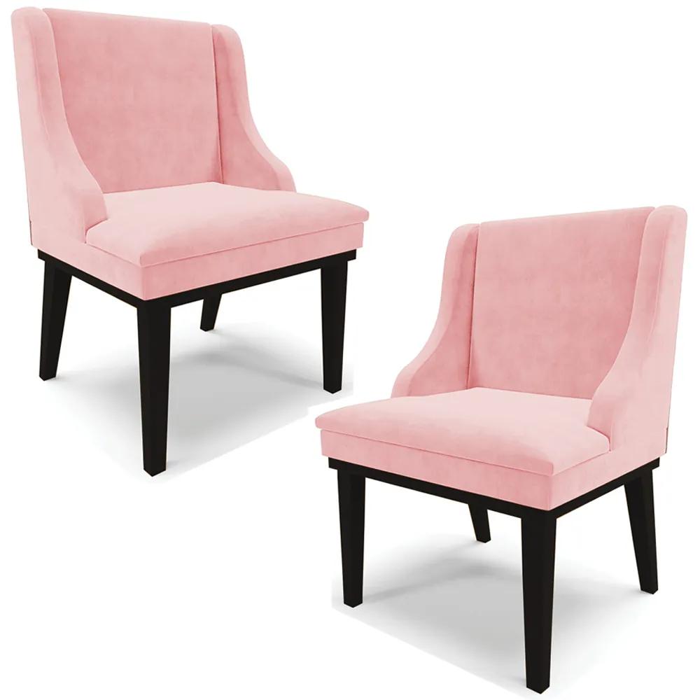 Kit 2 Cadeiras Decorativas Sala de Jantar Base Fixa de Madeira Firenze Suede Rosa Bebê/Preto G19 - Gran Belo
