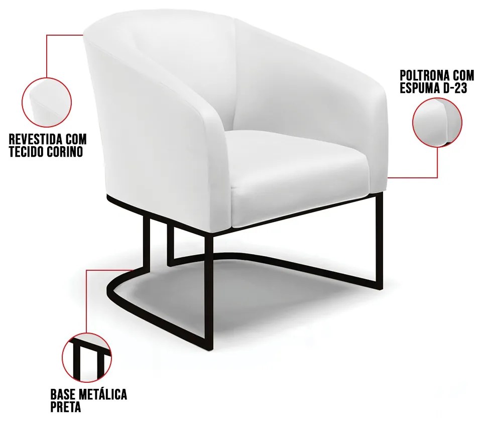 Cadeira Sala de Jantar Base Industrial Preto Stella Sintético D03 - D'Rossi - Branco