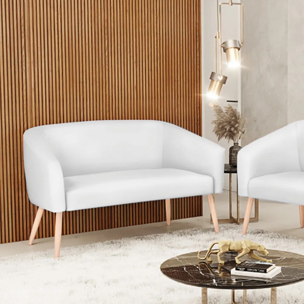 Sofá 2 Lugares Namoradeira Pé Palito Natural Stella Sintético D03 - D'Rossi - Branco