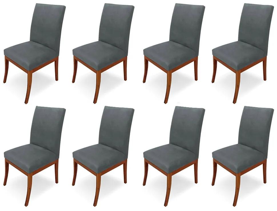 Conjunto 8 Cadeiras Raquel para Sala de Jantar Base de Eucalipto Suede Cinza
