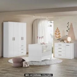 Quarto Infantil 3 Peças Com Berço Americano Nelly Branco Z49 - Mpozena