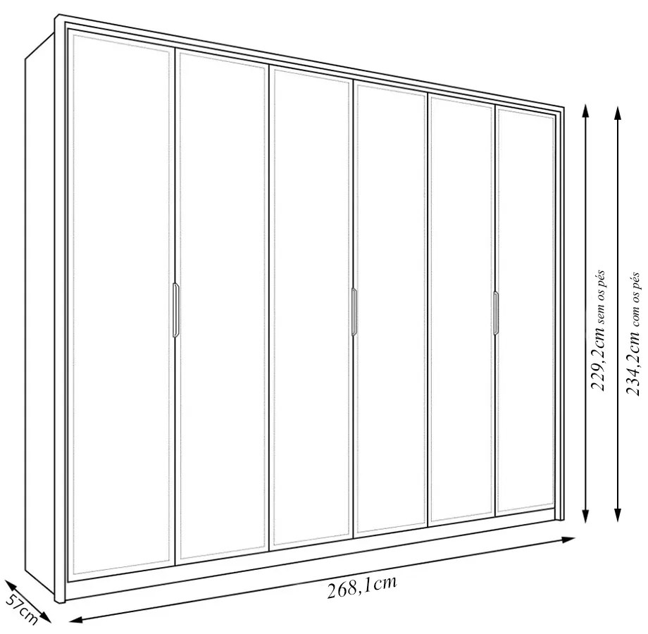 Guarda Roupa Casal 6 Portas de Bater 6 Gavetas Batroun MDP Havana G11 - Gran Belo