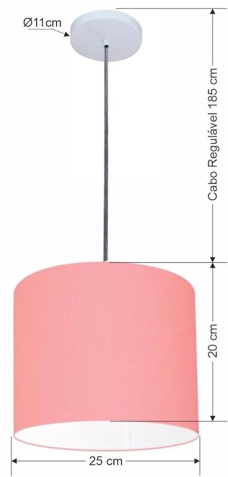 Luminária Pendente Vivare Free Lux Md-4107 Cúpula em Tecido - Rosa-Tela - Canopla branca e fio transparente