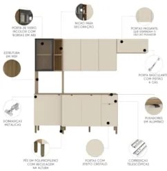 Cozinha Compacta Com Balcão 251cm Laura Plus Soft/Freijó Z06 - Mpozena