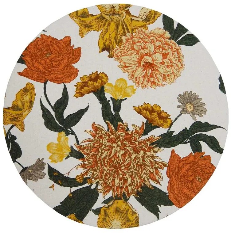 Sousplat Redondo Moscou em Algodão com Estrutura MDF 35cm - Floral Amarelo e Laranja - 6 unidades