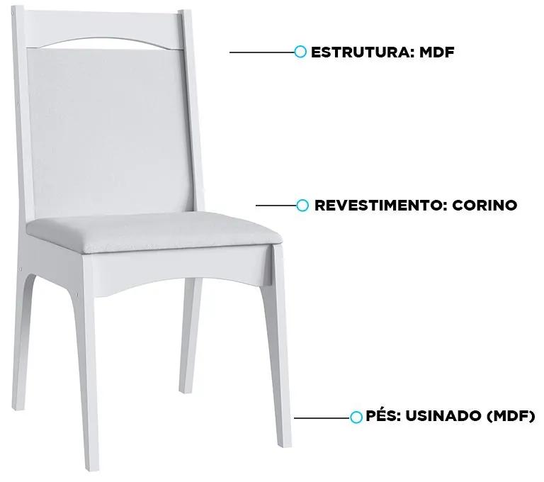 Conjunto 2 Cadeiras Mdf Estofada Travessa Tecido Corano- Branco
