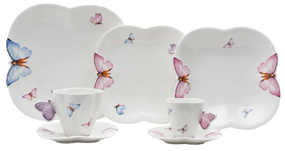Jogo De Jantar 42 Peças De Porcelana Borboletas 17206 Wolff