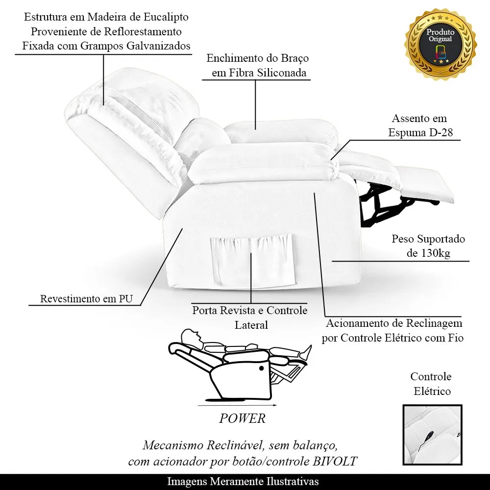 Poltrona do Papai Reclinável Melim Controle Power Elétrico Sintético PU F FH1 - D'Rossi - Branco