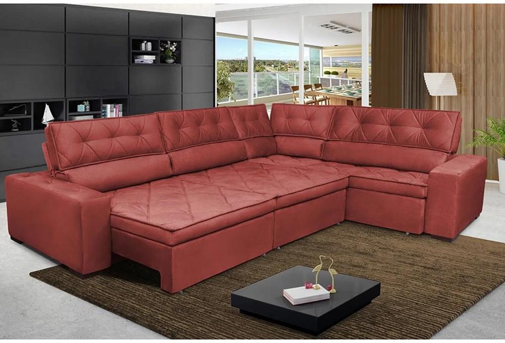 Sofa de Canto Retrátil e Reclinável com Molas Cama inBox Austin 3,45X2,44 ou 2,44X3,45 Suede Velusoft Vermelho