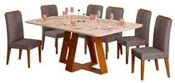 Mesa de Jantar Kiara 160cm Com 6 Cadeiras Yasmin D04 Freijó/Veludo Lun