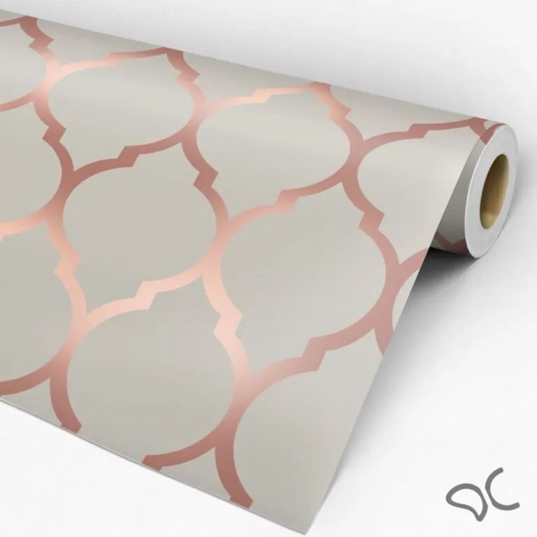 Papel de Parede Motivo Grey Cinza com Gold Rose 0.52m x 3.00m