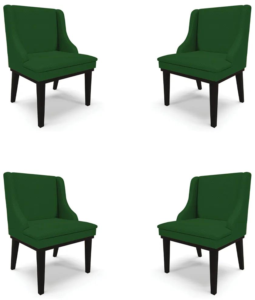 Kit 4 Cadeiras Decorativas Sala de Jantar Base Fixa de Madeira Firenze Veludo Luxo Verde/Preto G19 - Gran Belo